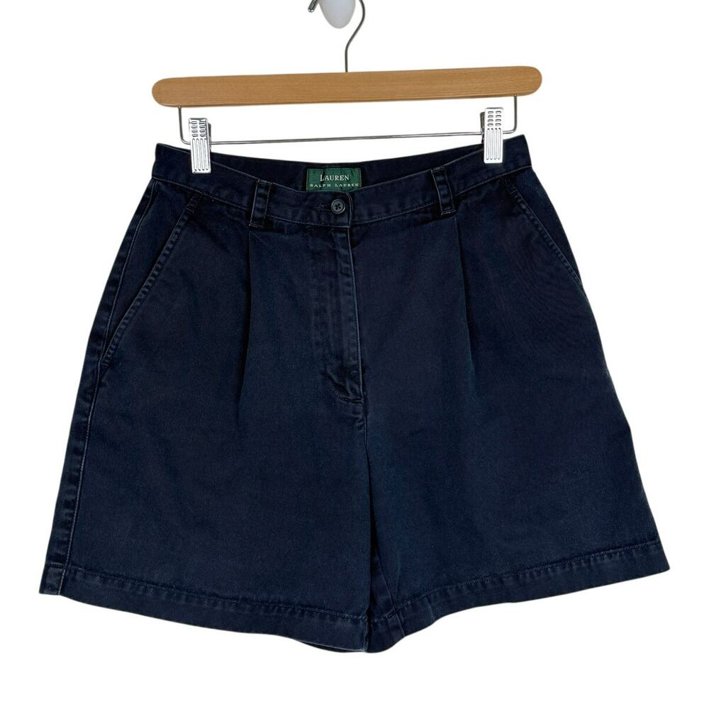 Vtg 90s Lauren Ralph Lauren Shorts Womens 4 Navy Cotton Pleated High Rise Preppy